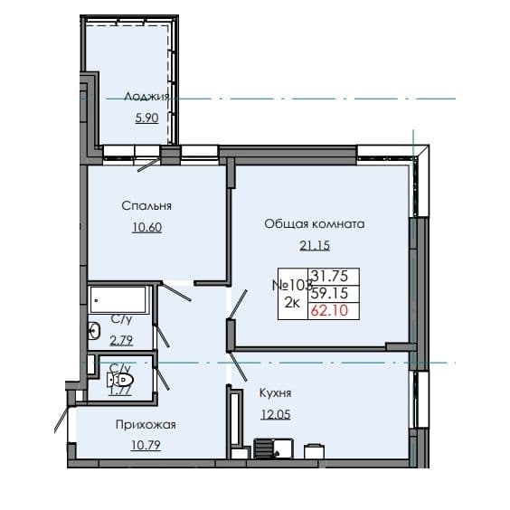 2 комн., 62.10 м²