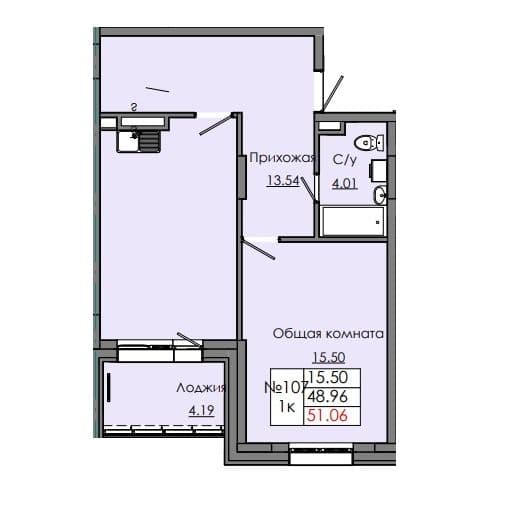 1 комн., 51.06 м²