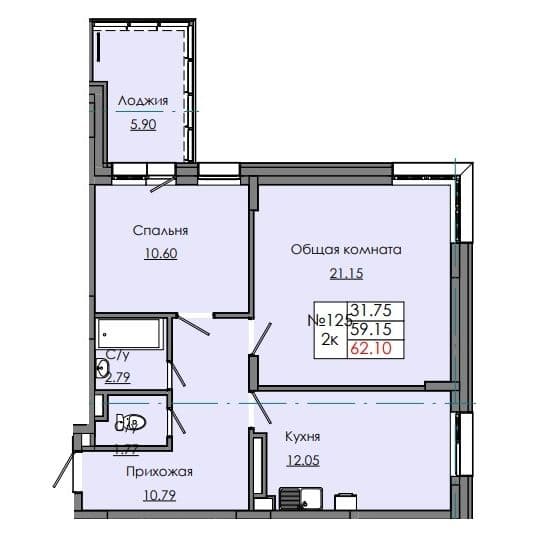 2 комн., 62.10 м²