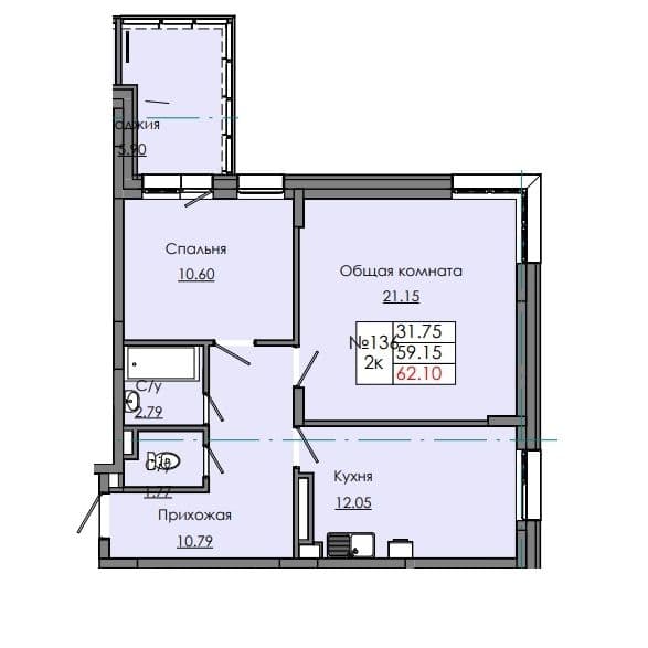 2 комн., 62.10 м²