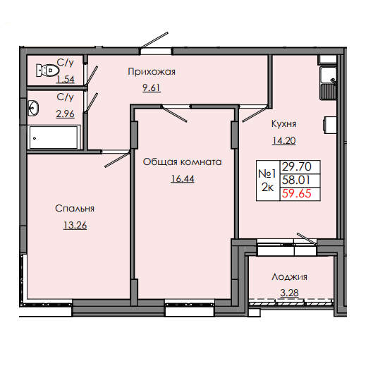 2 комн., 59.65 м²