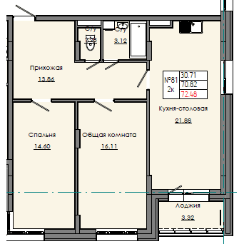 2 комн., 72.48 м²