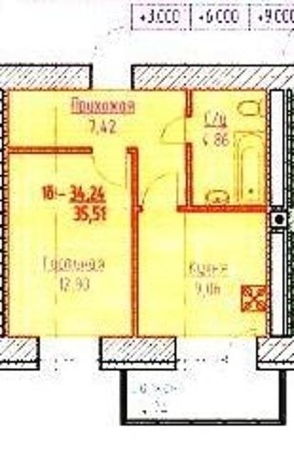 1 комн., 37 м², Инд. планировка, Залог 8