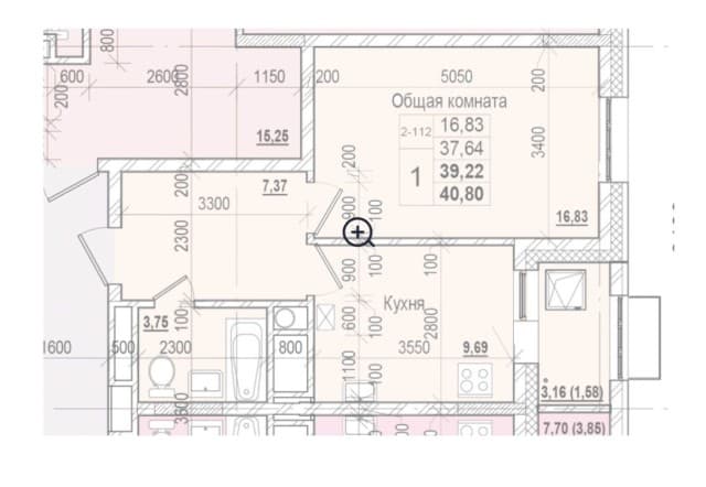 1 комн., 40 м², Монолитно-каркасный, Залог 3
