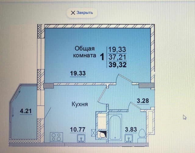 1 комн., 39 м², Монолитно-каркасный, Кинотеатр Лена 2