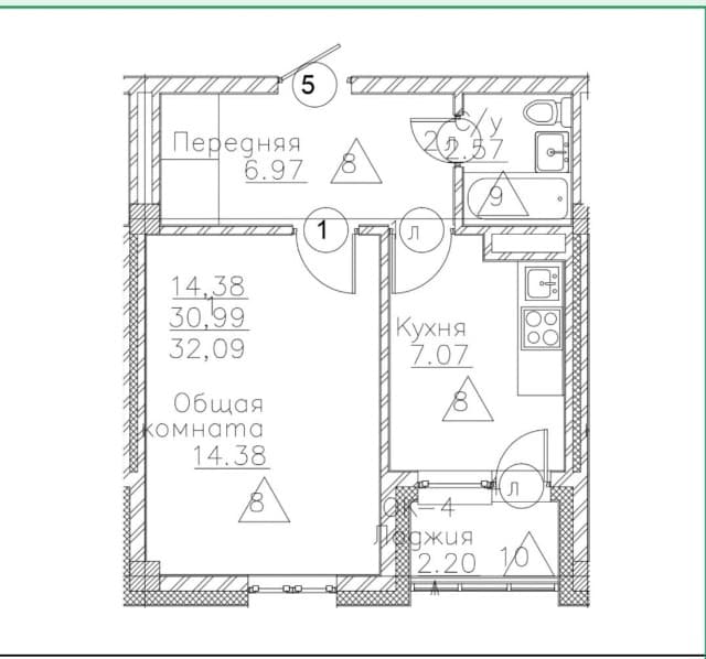 1 комн., 32 м², 112 серия