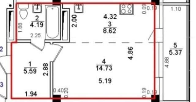 1 комн., 33 м², Монолитно-каркасный