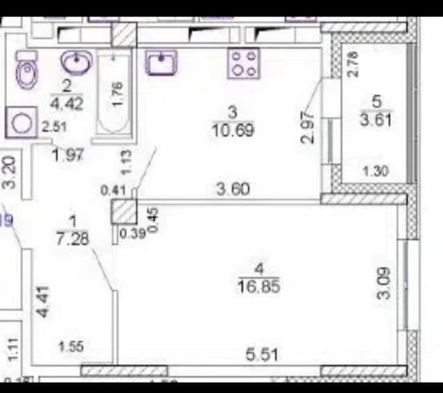 1 комн., 39 м², Монолитно-каркасный, 203 мкрн. 3