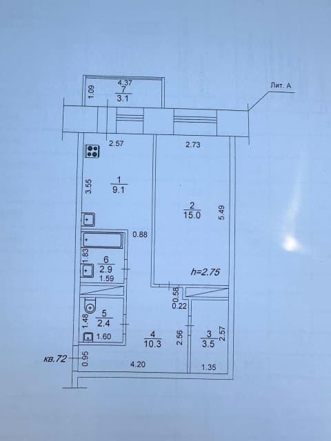 1 комн., 43 м², Монолитно-каркасный, Центр - район пл. Дружбы 2