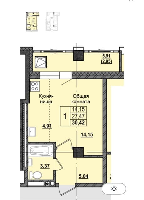Студия, 30 м², Монолитно-каркасный, Автодорожная 2