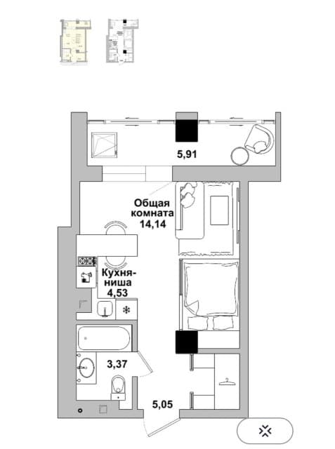 Студия, 30 м², Монолитно-каркасный, Автодорожная 4