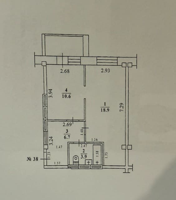 1 комн., 40 м², Блочный, 16 квартал 14