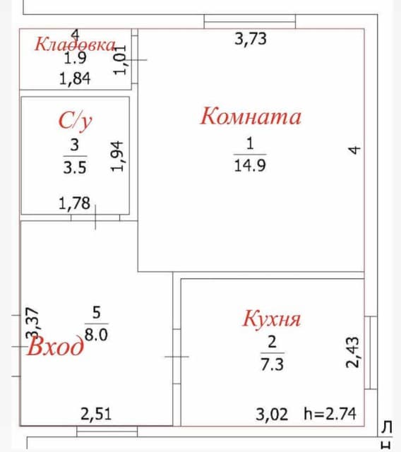 1 комн., 35 м², Дерев. б/у, Другие районы 3