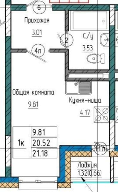 Студия, Монолитно-каркасный, 17 квартал 2