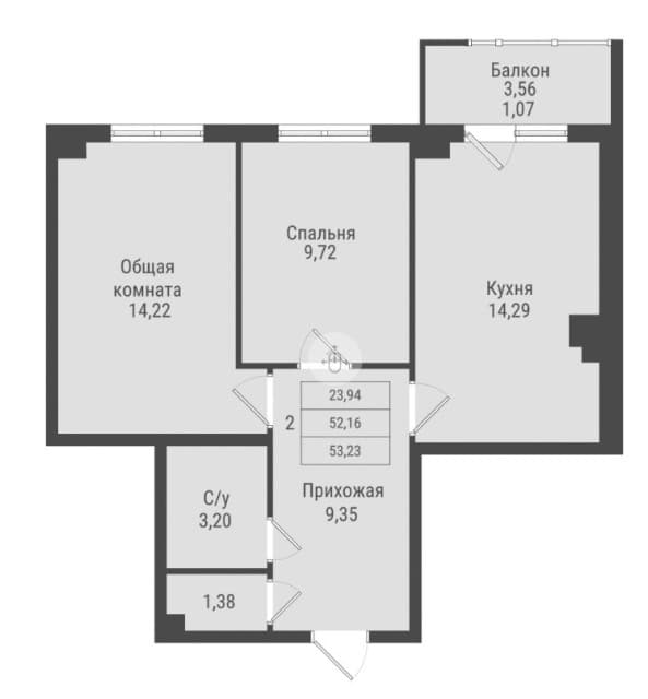 2 комн., 53 м², Монолитно-каркасный, Авторынок