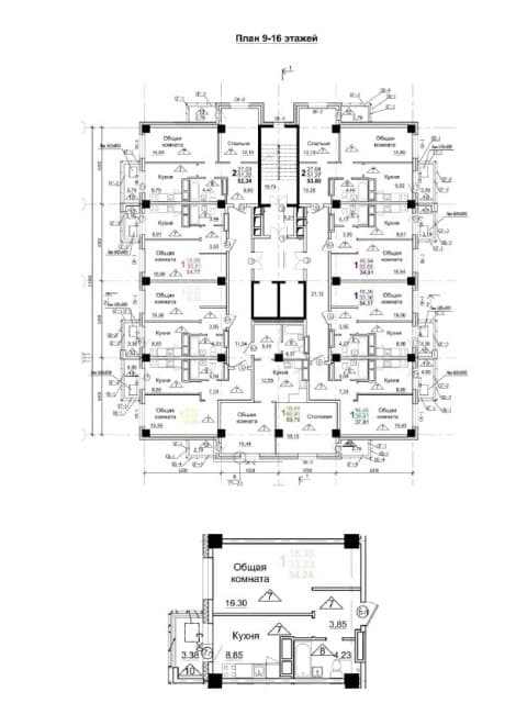 1 комн., 34 м², Инд. планировка, Прометей, ЖК 3