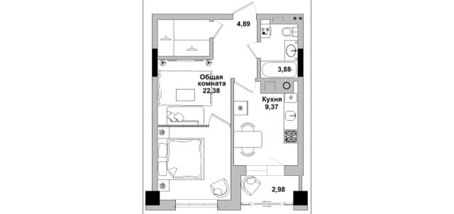 Студия, 29 м², Монолитно-каркасный, Автодорожная 2