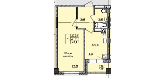 Студия, 29 м², Монолитно-каркасный, Автодорожная