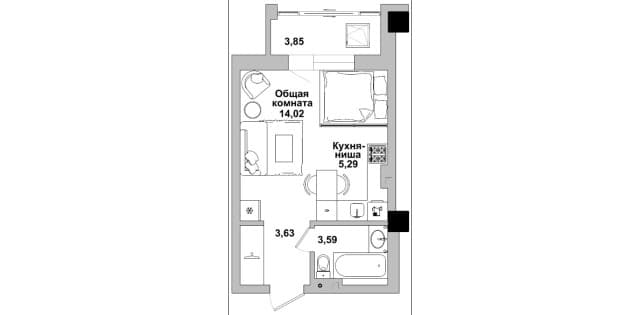 Студия, 30 м², Монолитно-каркасный, Автодорожная 3