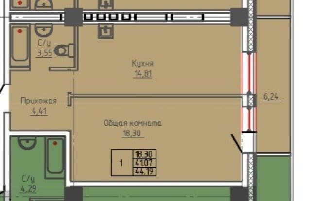 1 комн., 44 м², Монолитно-каркасный, Крестьянский рынок, стадион "Туймаада" 6