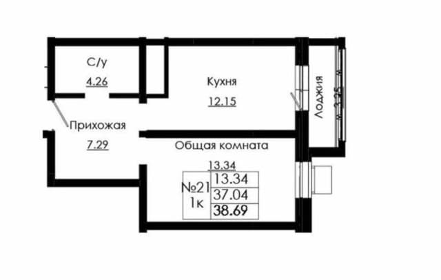 1 комн., 38 м², Монолитно-каркасный, Залог 2