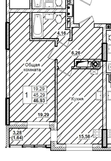 1 комн., 48 м², Монолитно-каркасный, Вилюйский тракт 4