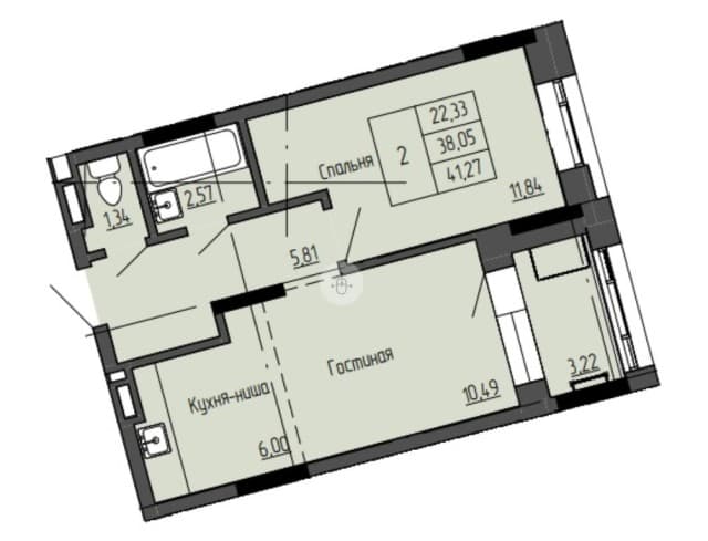 1 комн., 40 м², Монолитно-каркасный, Залог 2