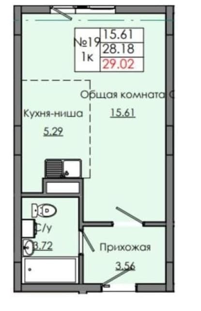 Студия, 21 м², Монолитно-каркасный, Областная больница, рынок "Манньыаттаах" 2