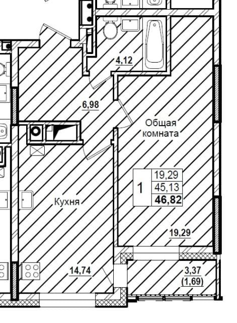 1 комн., 48 м², Монолитно-каркасный, Вилюйский тракт 5