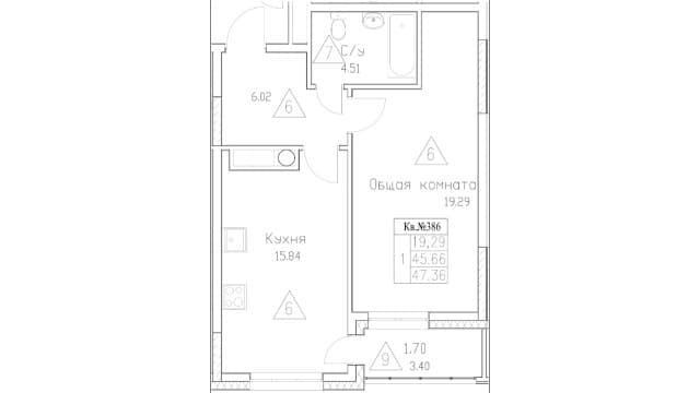 1 комн., 47 м², Монолитно-каркасный, Автодорожная 4