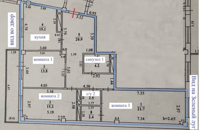 3 комн., 95 м², Монолитно-каркасный, Залог 20