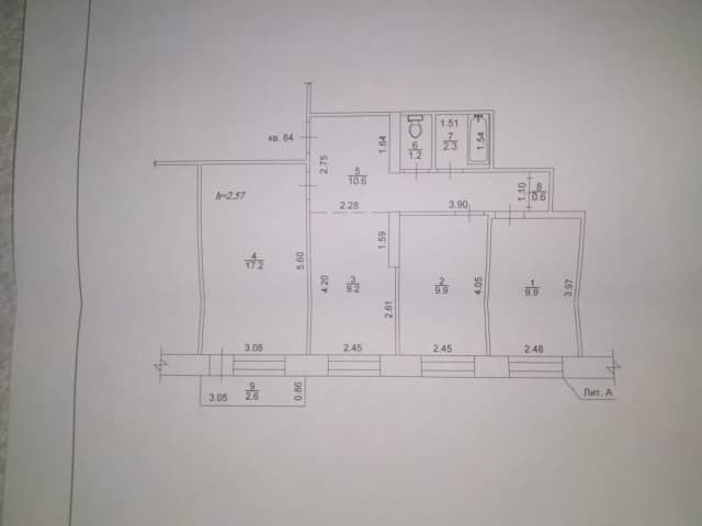 3 комн., 60 м², КПД, Крытый рынок 9