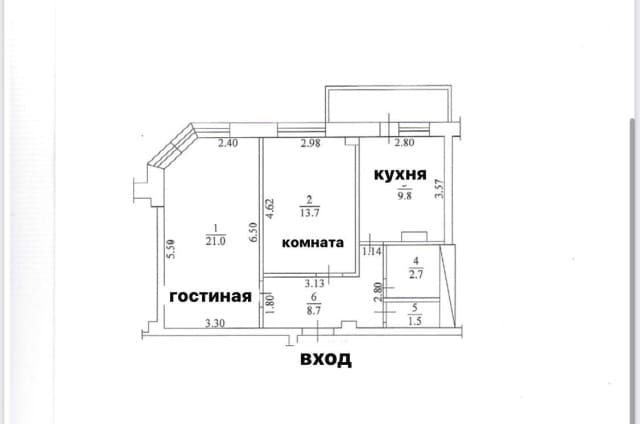 2 комн., 60 м², Монолитно-каркасный, Центр - район пл. Ленина 15
