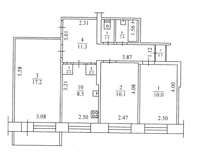 3 комн., 62 м², КПД, Крытый рынок 17