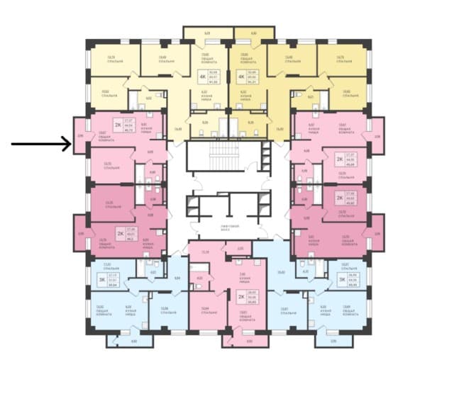 2 комн., 44 м², Монолитно-каркасный, Вилюйский тракт 2