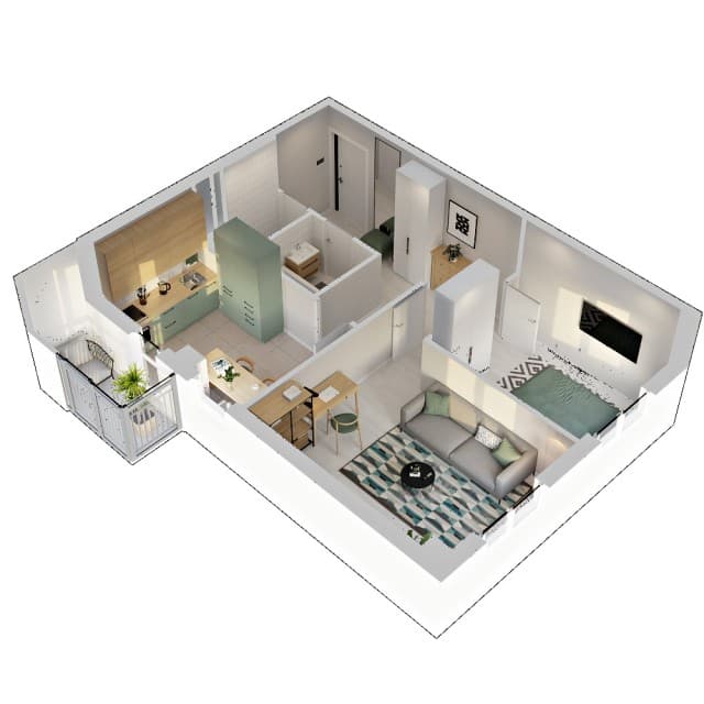 2 комн., 47 м², Монолитно-каркасный, Авторынок 2