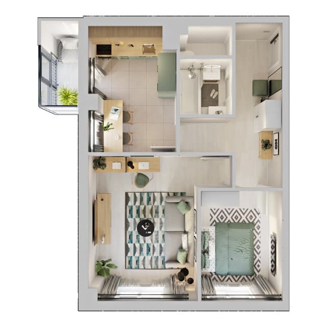 2 комн., 47 м², Монолитно-каркасный, Авторынок 3
