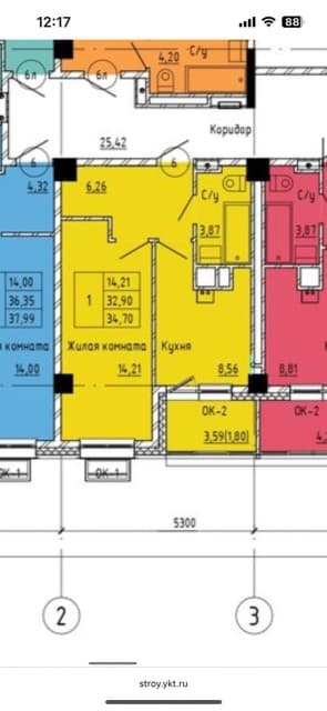 1 комн., 34 м², Монолитно-каркасный, Областная больница, рынок "Манньыаттаах" 2