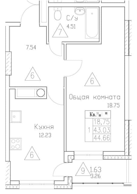 1 комн., Монолитно-каркасный, Автодорожная 13