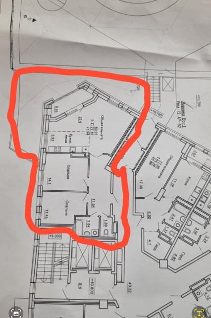 3 комн., 77 м², Монолитно-каркасный, Сайсары 6