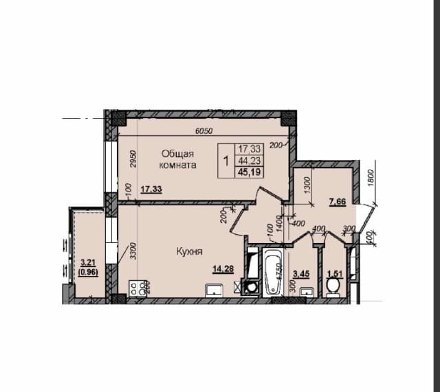 1 комн., 45 м², Инд. планировка, 103 квартал (Ростелеком) 4