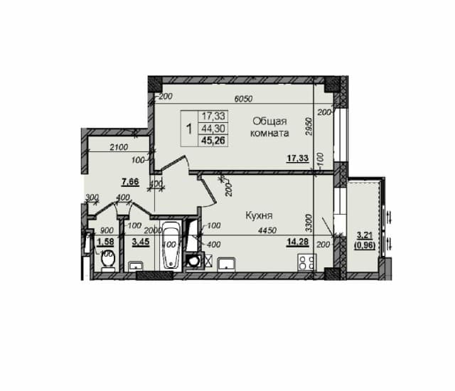 1 комн., 45 м², Инд. планировка, 103 квартал (Ростелеком) 5