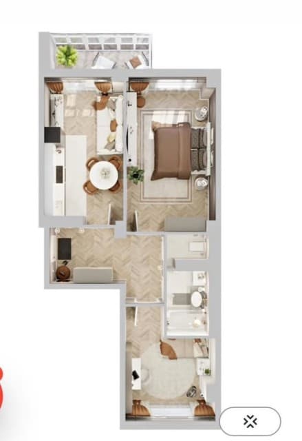 2 комн., 62 м², Монолитно-каркасный 2