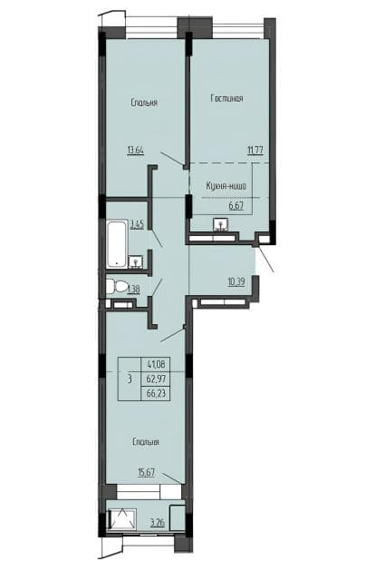 3 комн., 66 м², Монолитно-каркасный, Залог 3