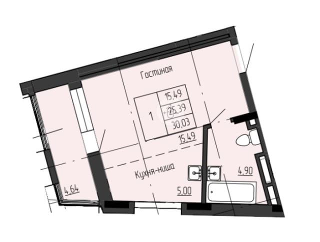 Студия, 30 м², Монолитно-каркасный, Залог 4