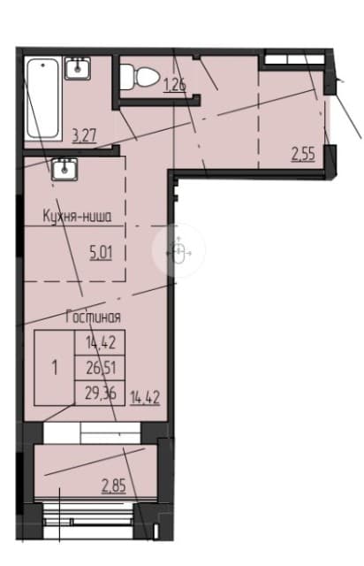 Студия, 29 м², Монолитно-каркасный, Залог 2