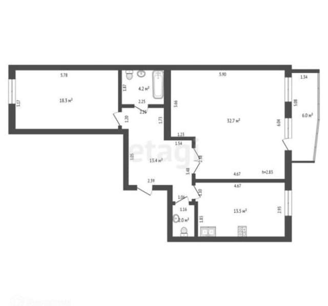 2 комн., 81 м², Монолитно-каркасный, ЯКСМК 10