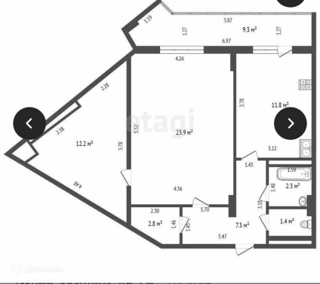 2 комн., 69 м², Монолитно-каркасный, Кинотеатр Лена 19