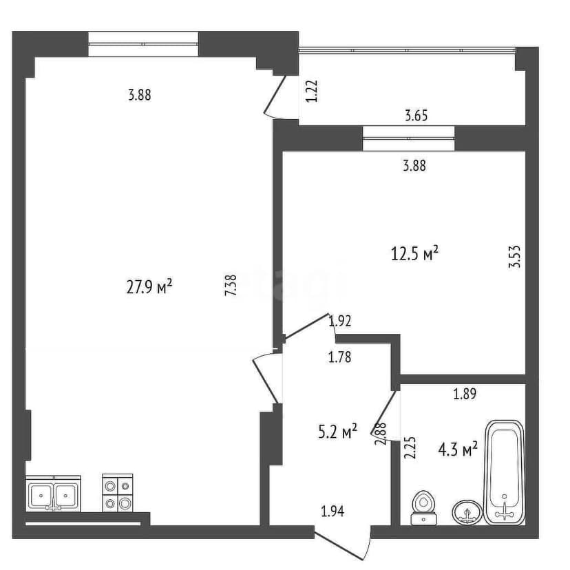 2 комн., 49 м², Монолитно-каркасный 6