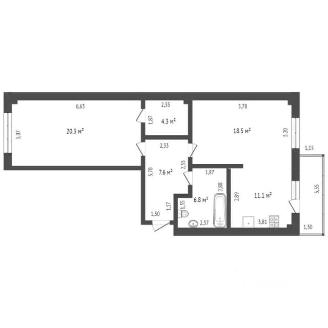 2 комн., 68 м², Блочный, Площадь Победы 6